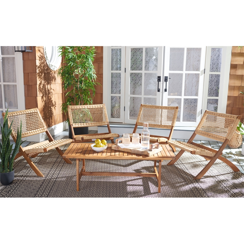 Safavieh Blaze Wood and Fabric Living Set in Natural / Natural