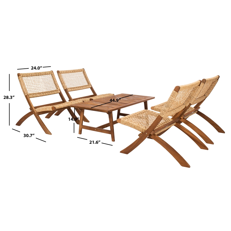 Safavieh Blaze Wood and Fabric Living Set in Natural / Natural