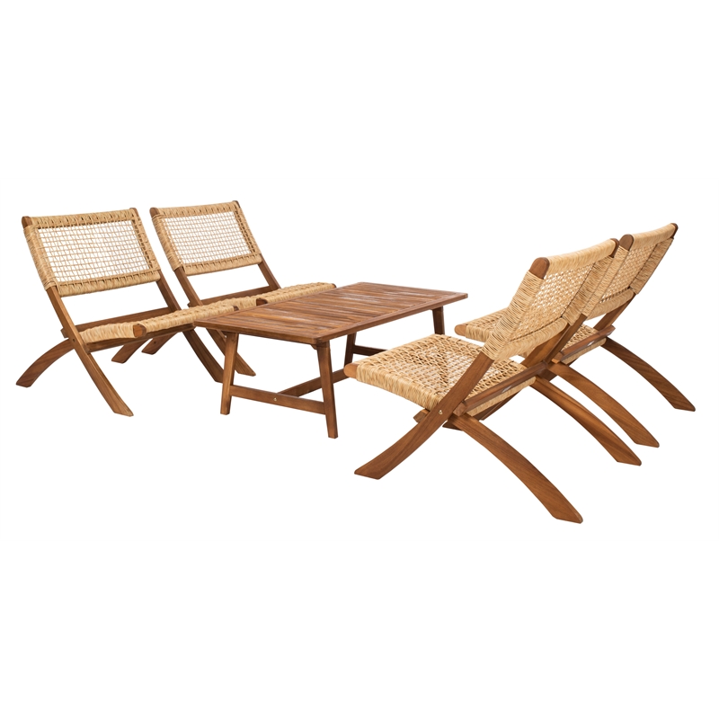 Safavieh Blaze Wood and Fabric Living Set in Natural / Natural