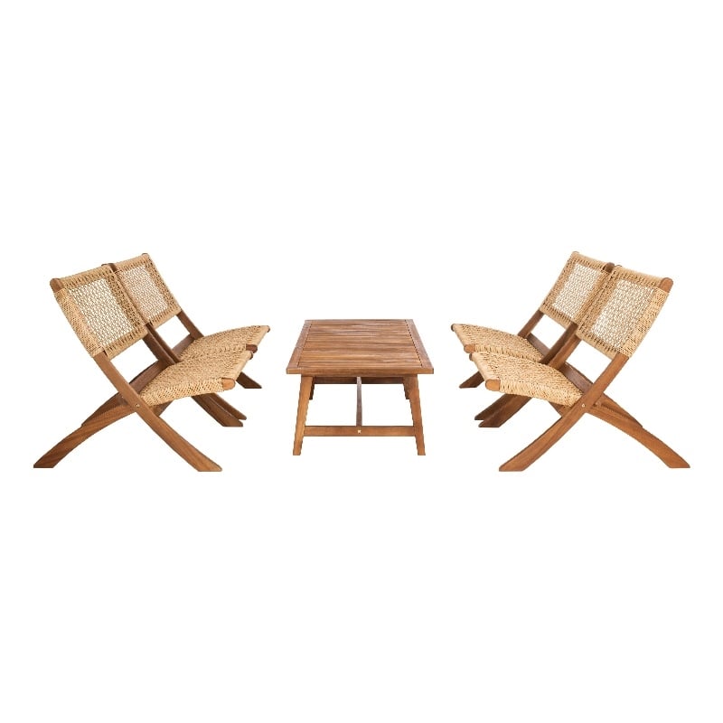 Safavieh Blaze Wood and Fabric Living Set in Natural / Natural