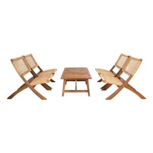 Safavieh Blaze Wood and Fabric Living Set in Natural / Natural