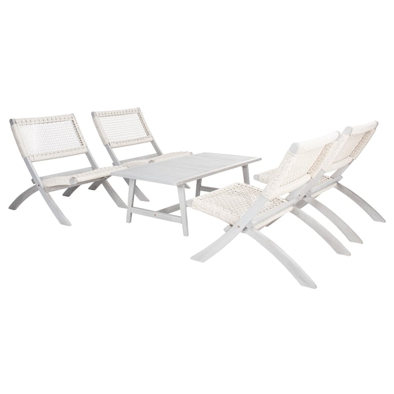 Safavieh Blaze Wood and Fabric Living Set in Gray / Gray