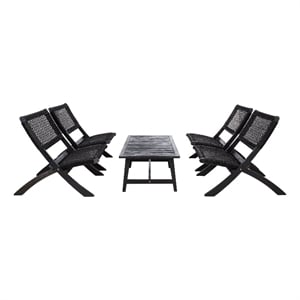 Safavieh Blaze Wood and Fabric Living Set in Black / Black