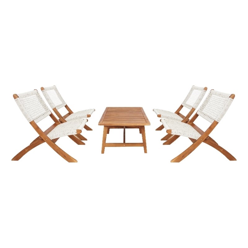 Safavieh Blaze Wood and Fabric Living Set in Natural / White