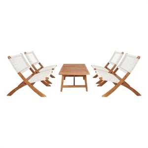 Safavieh Blaze Wood and Fabric Living Set in Natural / White