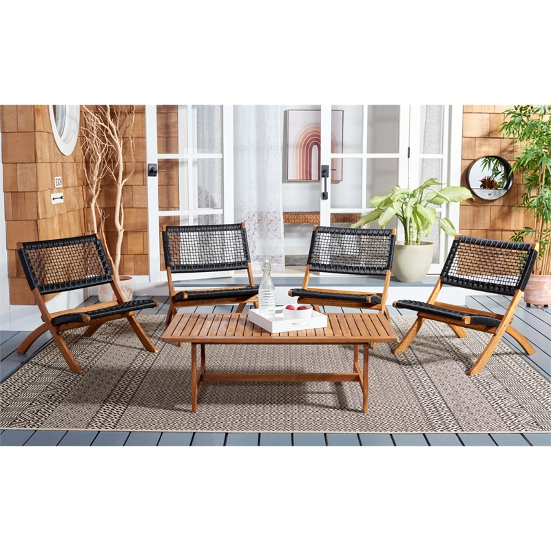 Safavieh Blaze Wood and Fabric Living Set in Natural / Black