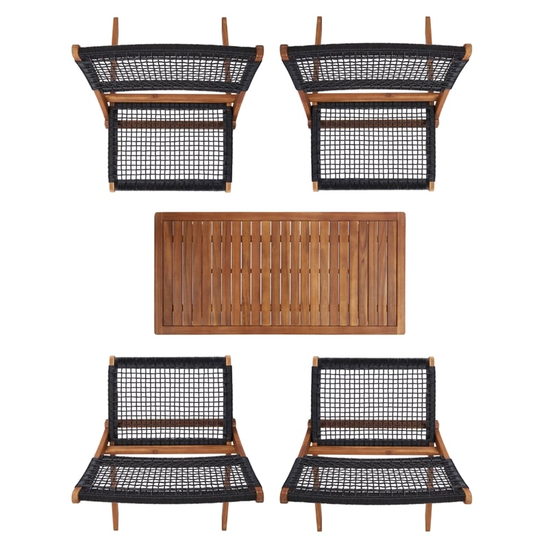 Safavieh Blaze Wood and Fabric Living Set in Natural / Black