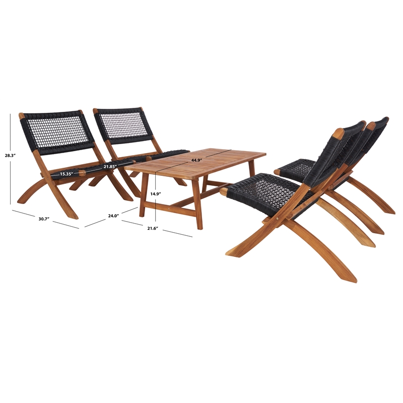 Safavieh Blaze Wood and Fabric Living Set in Natural / Black