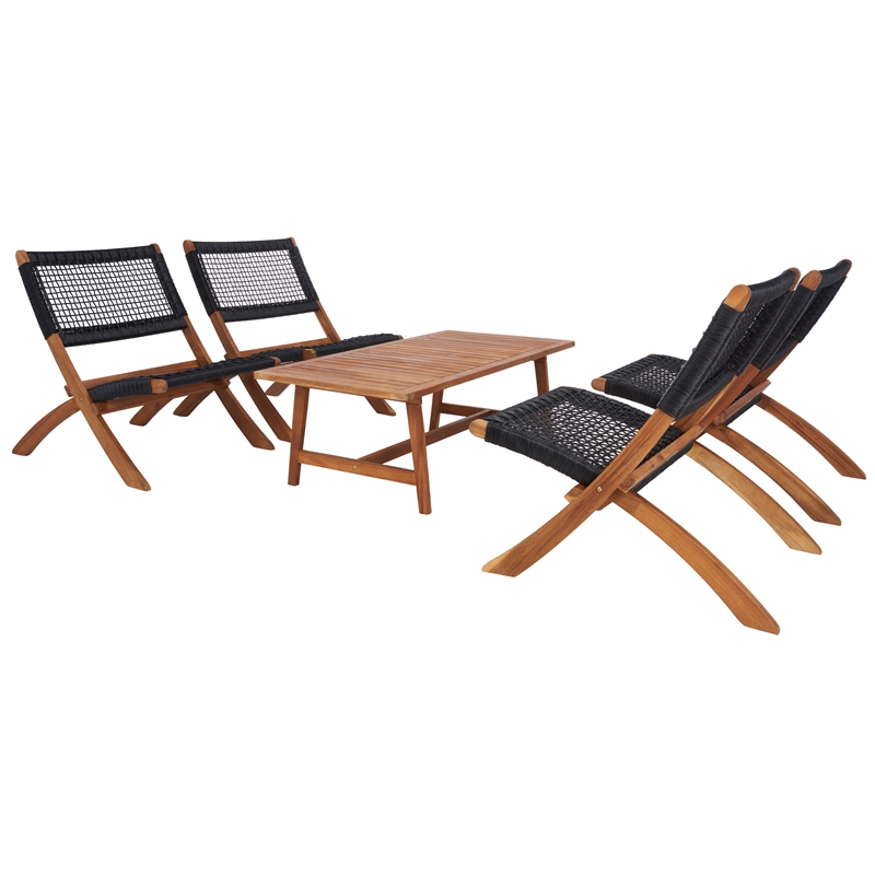 Safavieh Blaze Wood and Fabric Living Set in Natural / Black