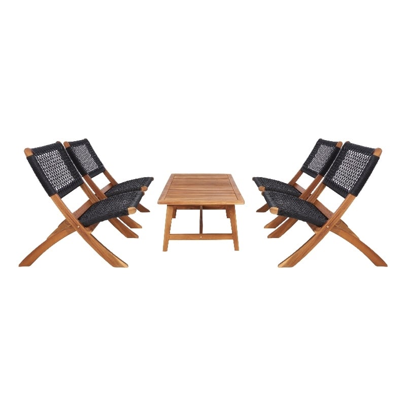 Safavieh Blaze Wood and Fabric Living Set in Natural / Black