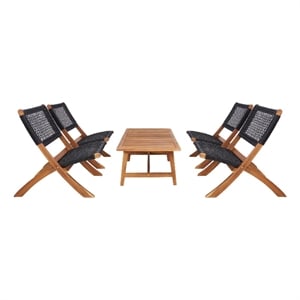 Safavieh Blaze Wood and Fabric Living Set in Natural / Black