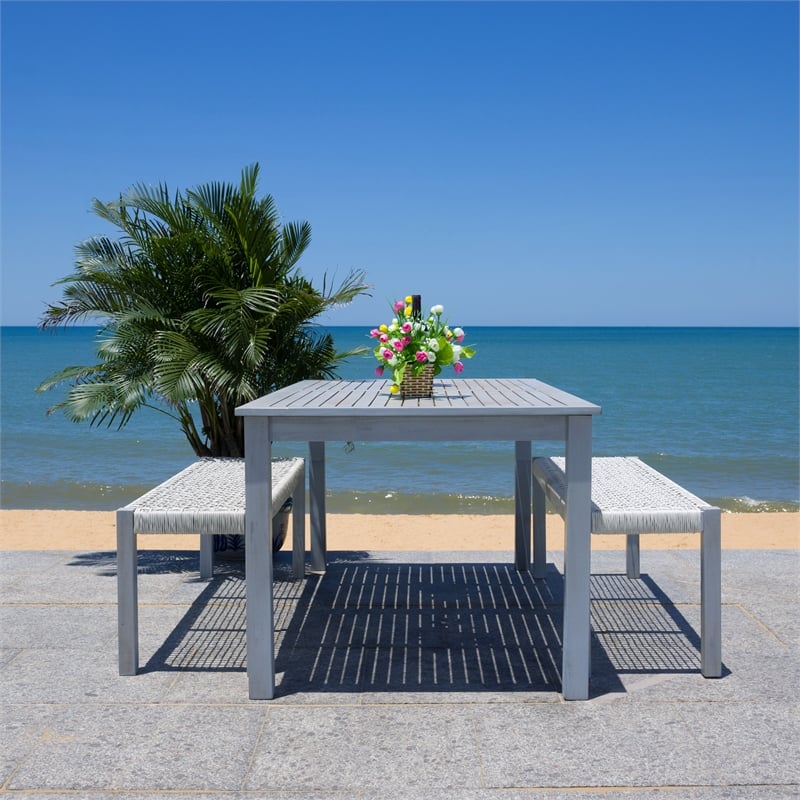 Safavieh Aquina Wood and Fabric Dining Set in Gray / Gray