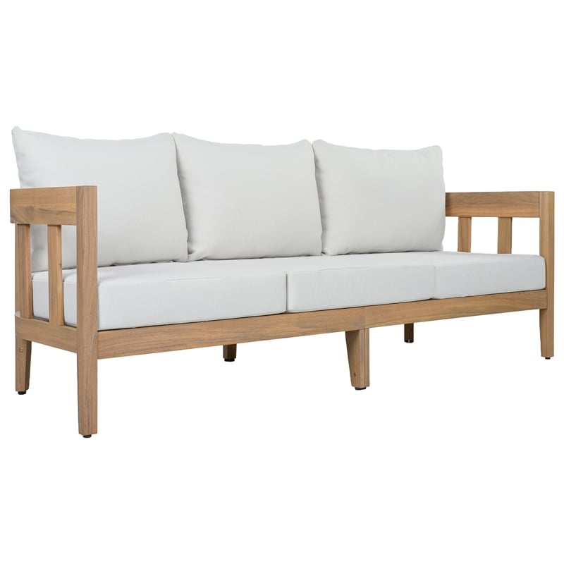 Safavieh Owen Wood 3 Seater Sofa in Oak / Ivory