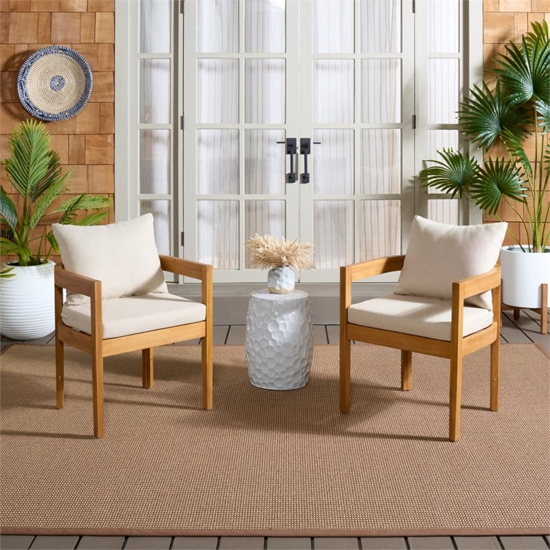 Safavieh Kento Wood Dining Chair Set of 2 in Natural / Taupe