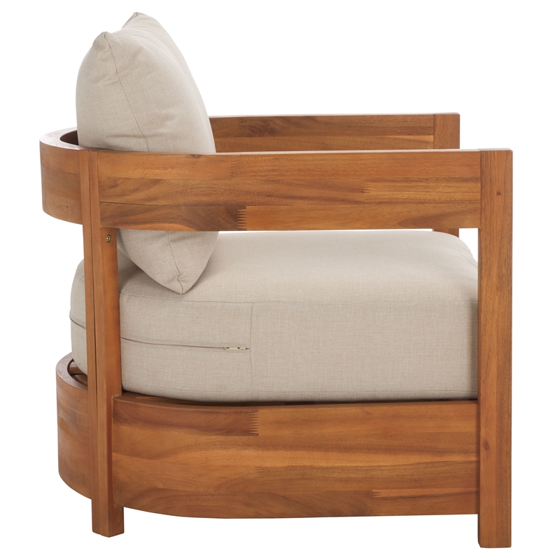 Safavieh Kento Wood Armchair Set of 2 in Natural / Taupe