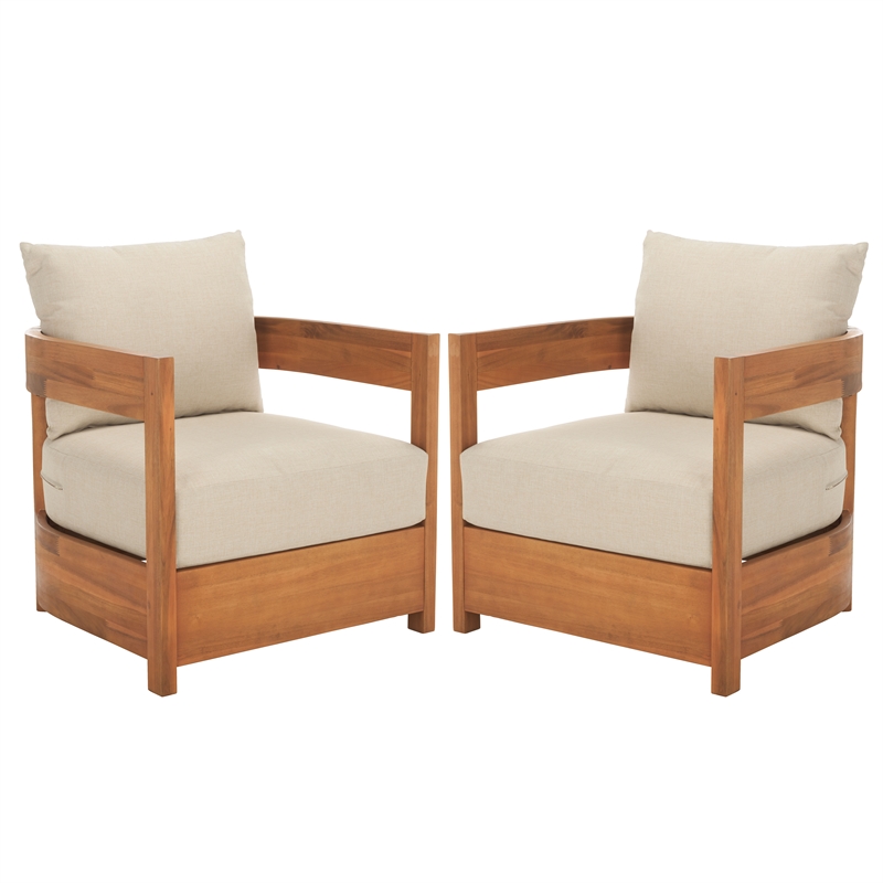 Safavieh Kento Wood Armchair Set of 2 in Natural / Taupe