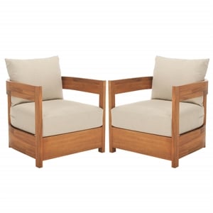 Safavieh Kento Wood Armchair Set of 2 in Natural / Taupe