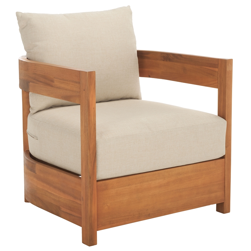Safavieh Kento Wood Armchair Set of 2 in Natural / Taupe