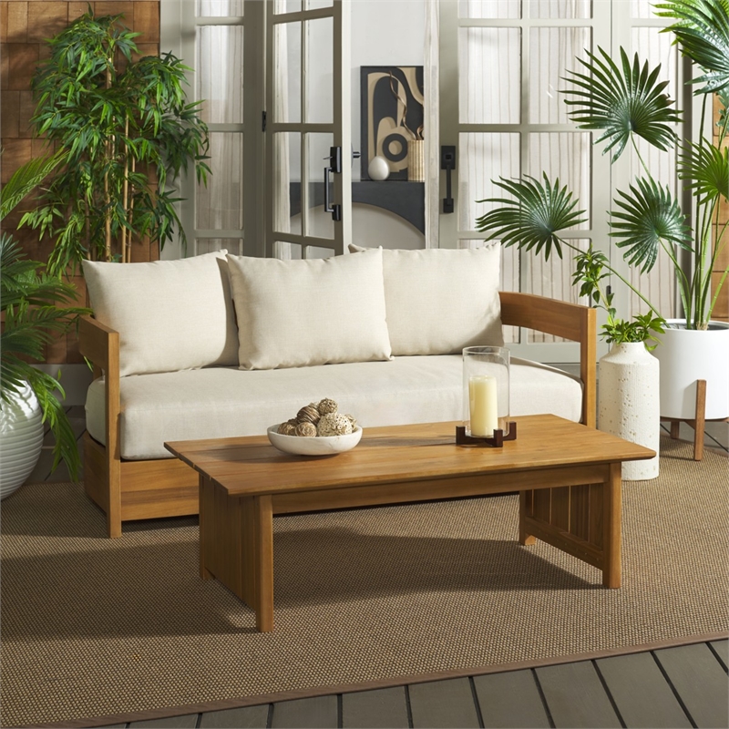 Safavieh Kento Wood 3 Seater Sofa in Natural / Taupe