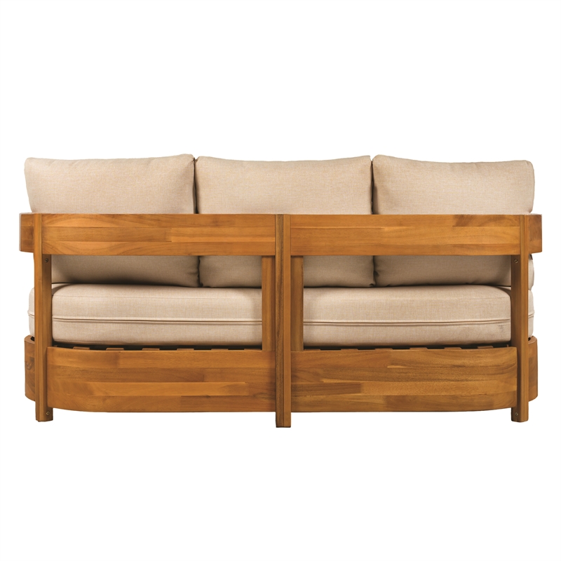 Safavieh Kento Wood 3 Seater Sofa in Natural / Taupe