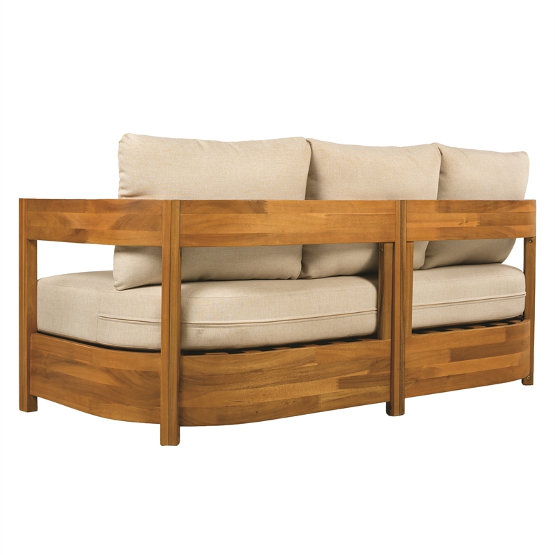 Safavieh Kento Wood 3 Seater Sofa in Natural / Taupe