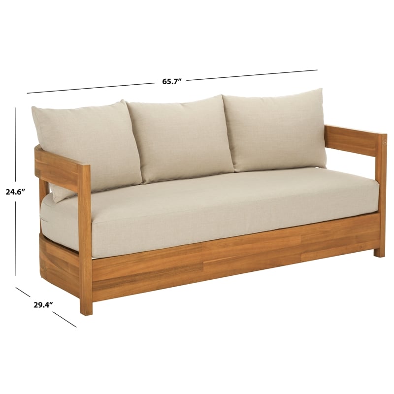 Safavieh Kento Wood 3 Seater Sofa in Natural / Taupe