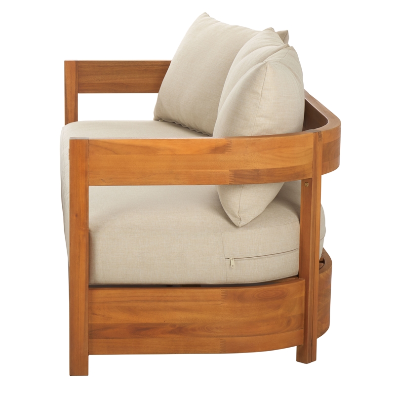 Safavieh Kento Wood 3 Seater Sofa in Natural / Taupe