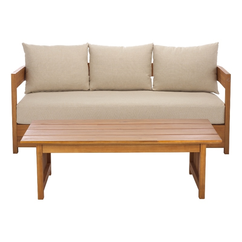 Safavieh Kento Wood 3 Seater Sofa in Natural / Taupe