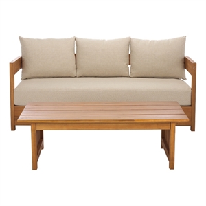 Safavieh Kento Wood 3 Seater Sofa in Natural / Taupe