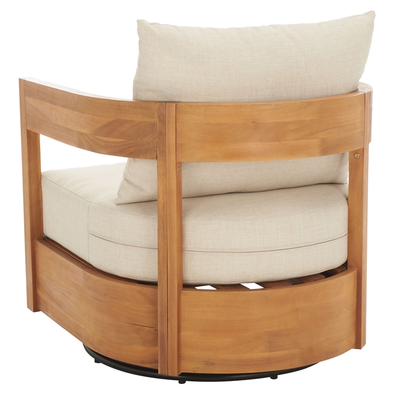 Safavieh Kento Wood Swivel Chair in Natural / Taupe