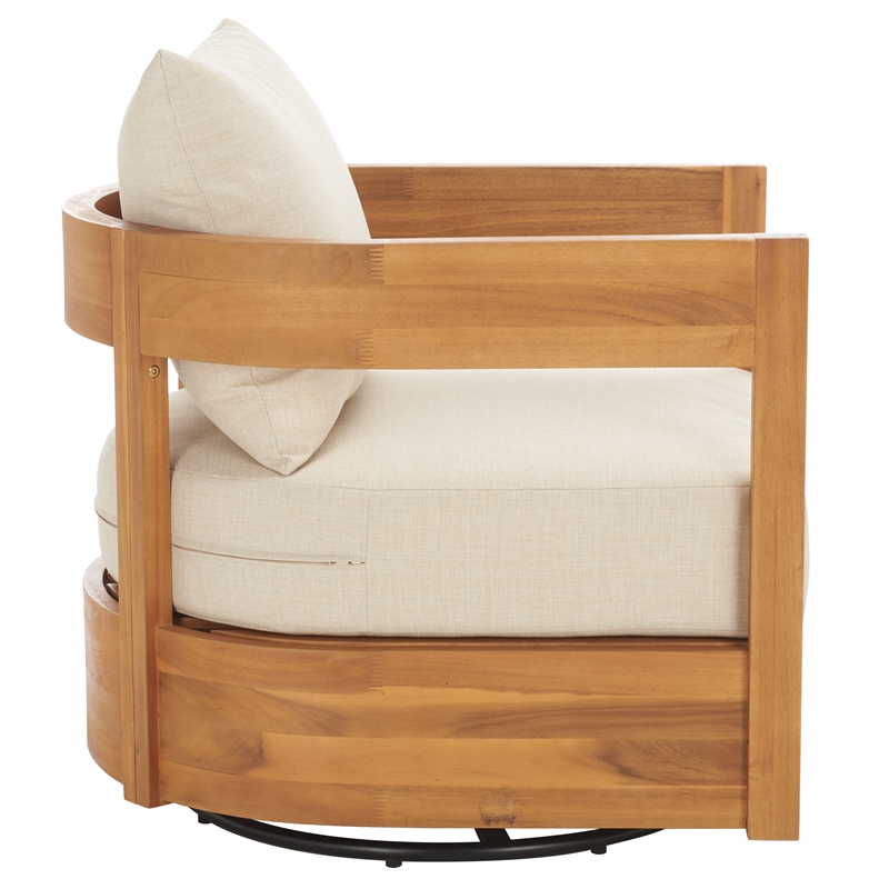 Safavieh Kento Wood Swivel Chair in Natural / Taupe
