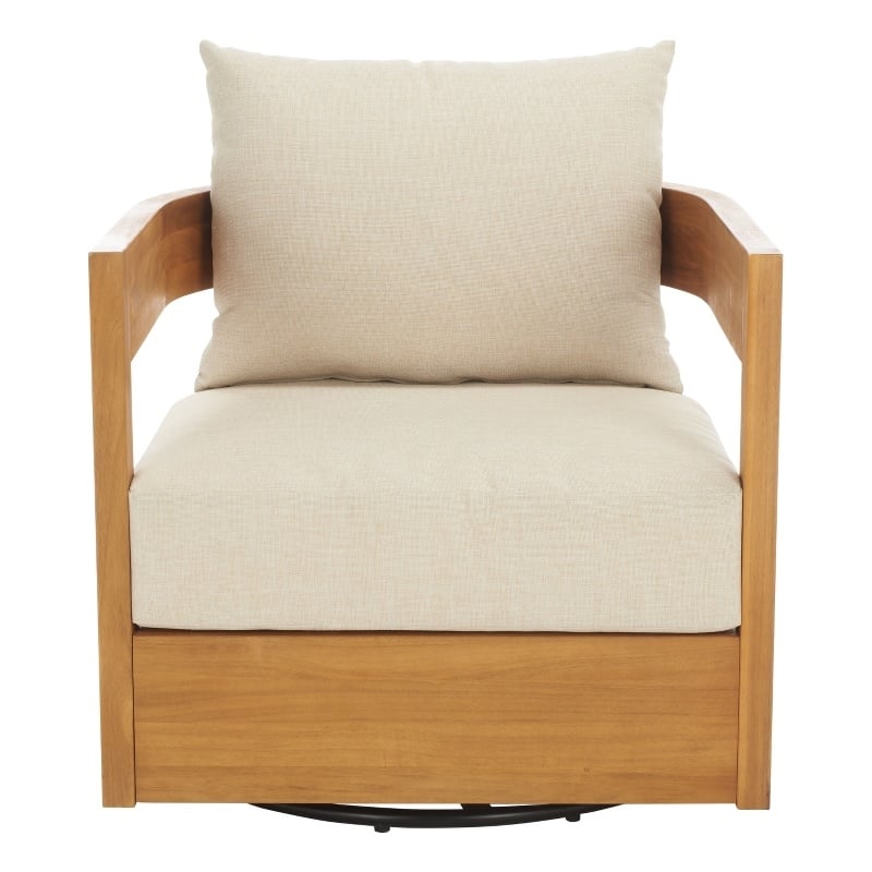 Safavieh Kento Wood Swivel Chair in Natural / Taupe