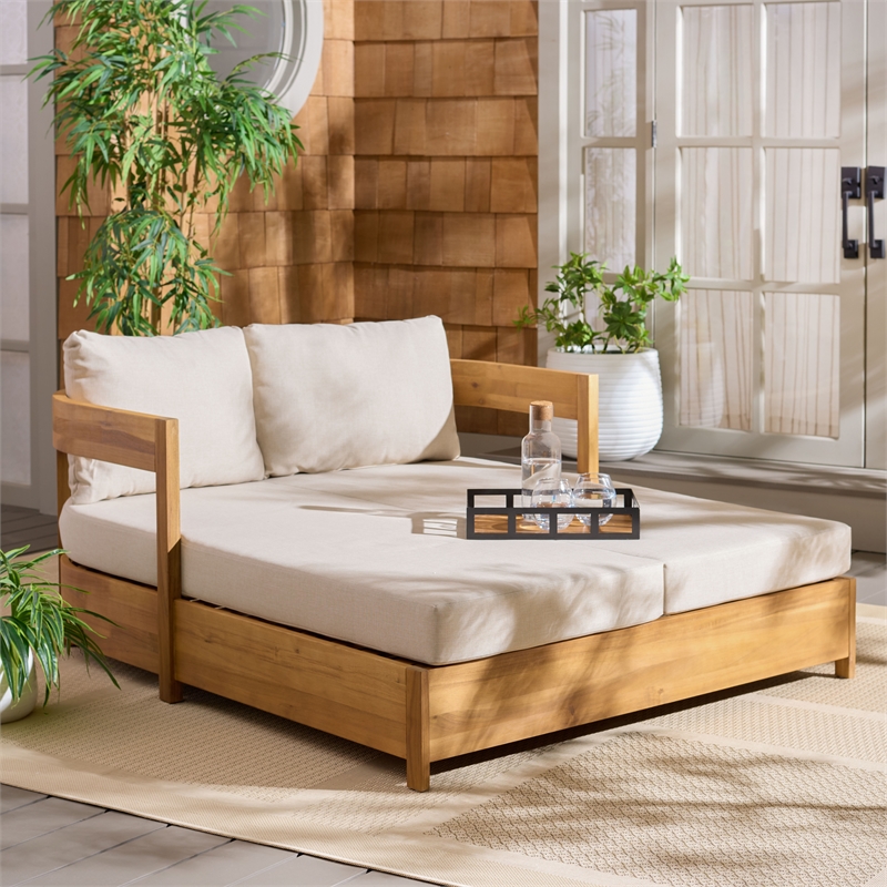 Safavieh Kento Wood Daybed in Natural / Taupe