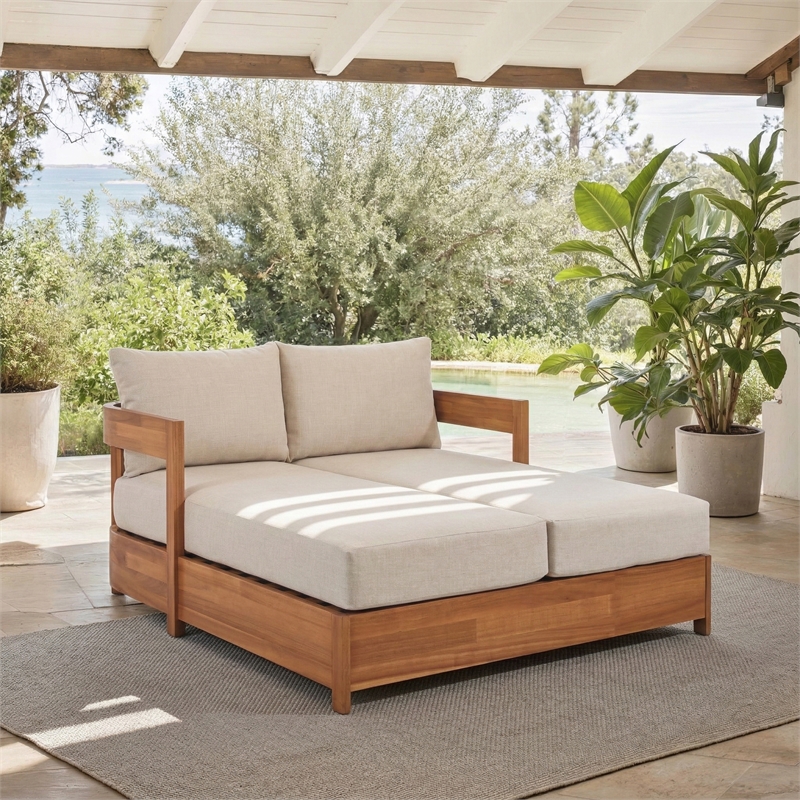 Safavieh Kento Wood Daybed in Natural / Taupe