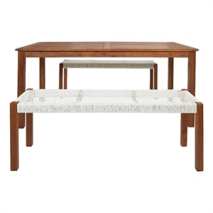 Safavieh Aquina Wood and Fabric Dining Set in Natural / White
