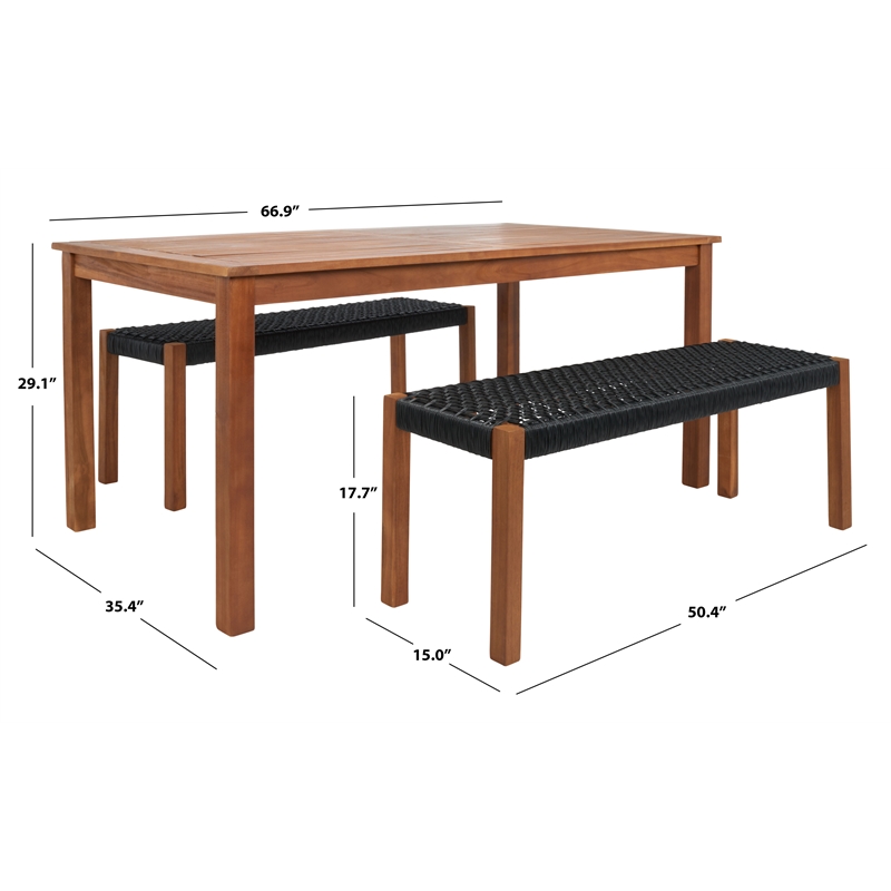 Safavieh Aquina Wood and Fabric Dining Set in Natural / Black