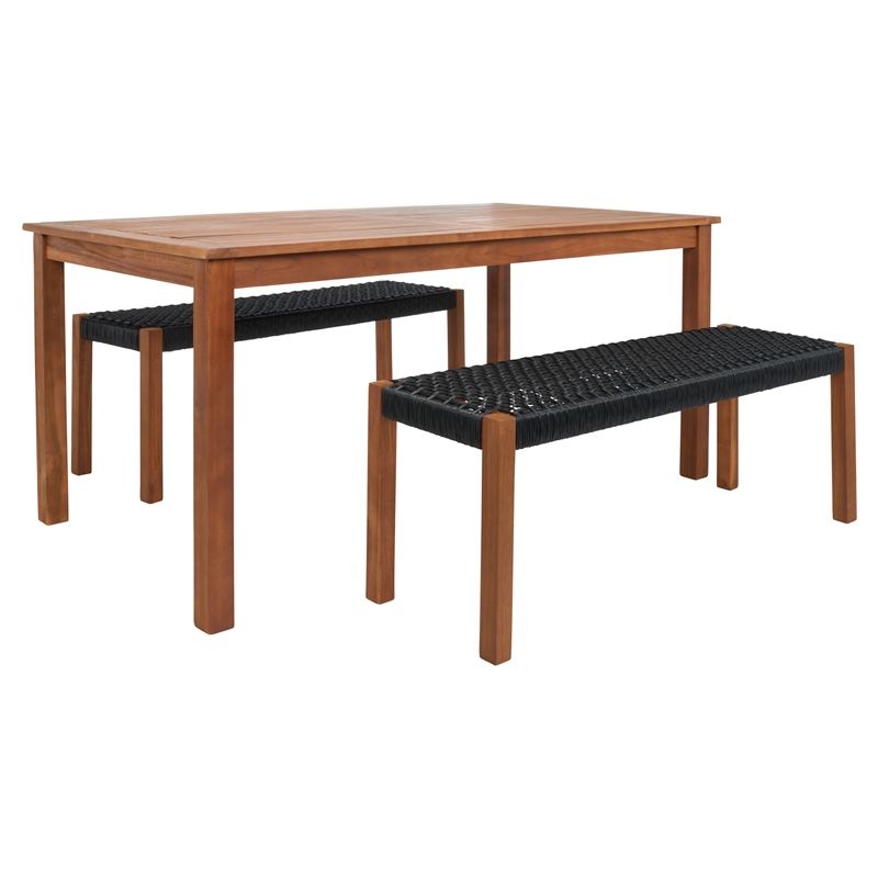 Safavieh Aquina Wood and Fabric Dining Set in Natural / Black