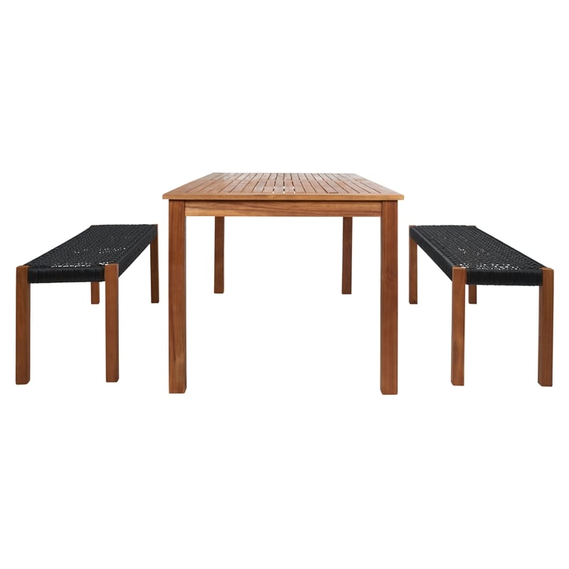 Safavieh Aquina Wood and Fabric Dining Set in Natural / Black