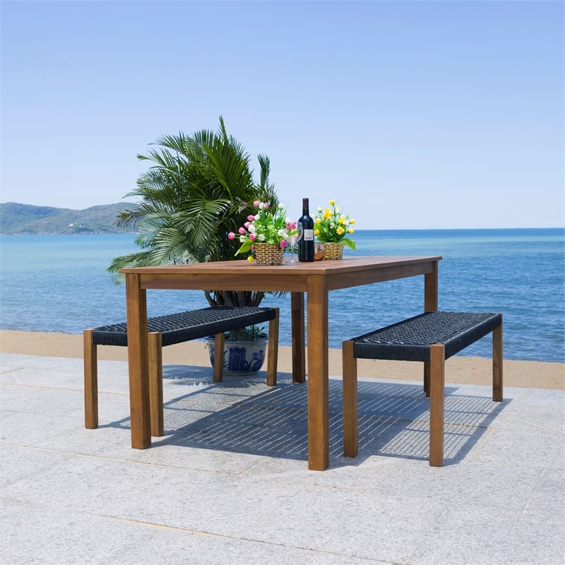 Safavieh Aquina Wood and Fabric Dining Set in Natural / Black