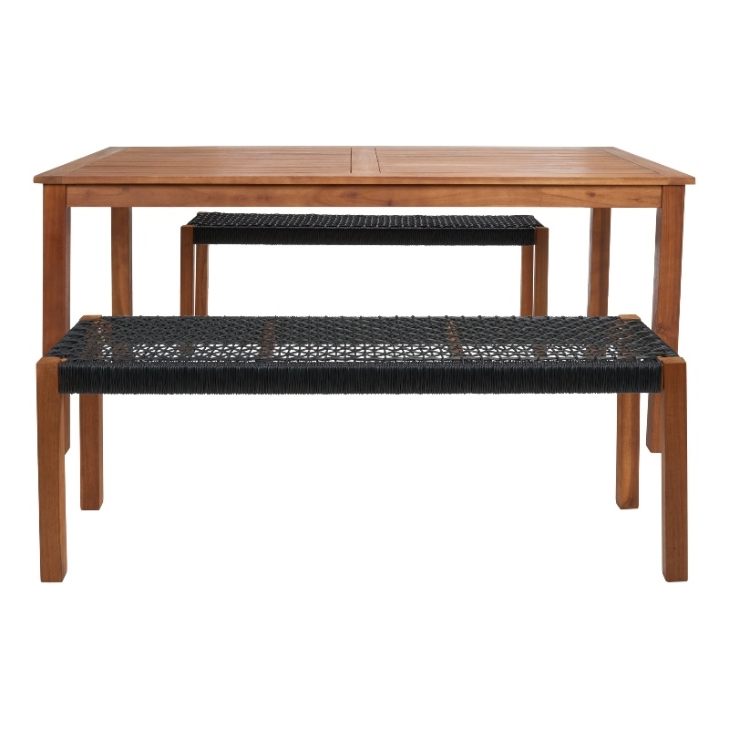 Safavieh Aquina Wood and Fabric Dining Set in Natural / Black