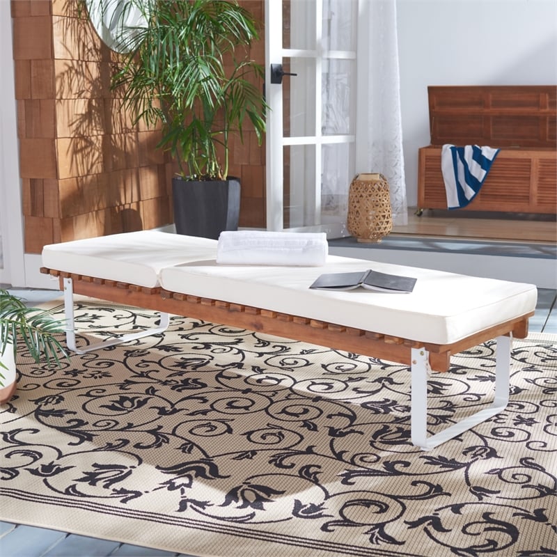 Safavieh Nuca Wood Sunlounger in Natural / White