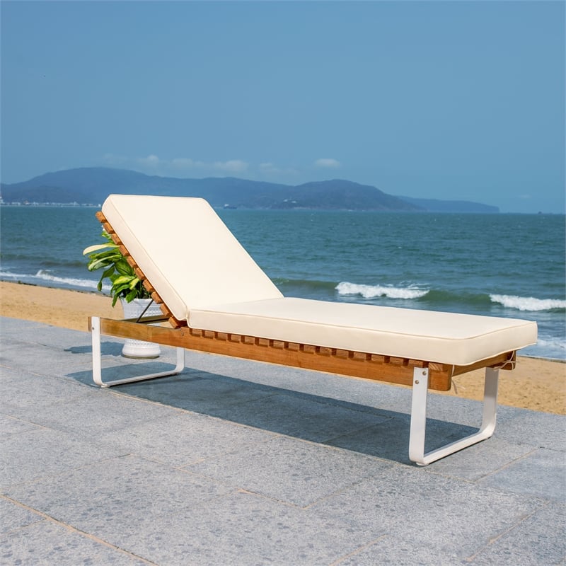 Safavieh Nuca Wood Sunlounger in Natural / White