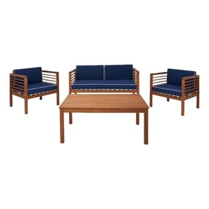 Safavieh Alda 4 Pc Wood Living Set in Natural / Navy