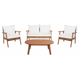 Safavieh Deacon 4 Pc Wood Living Set in Natural / Beige