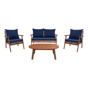Safavieh Deacon 4 Pc Wood Living Set in Natural / Navy