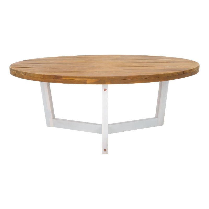Safavieh Leo Round Wood Coffee Table 3 Legs in Natural / White