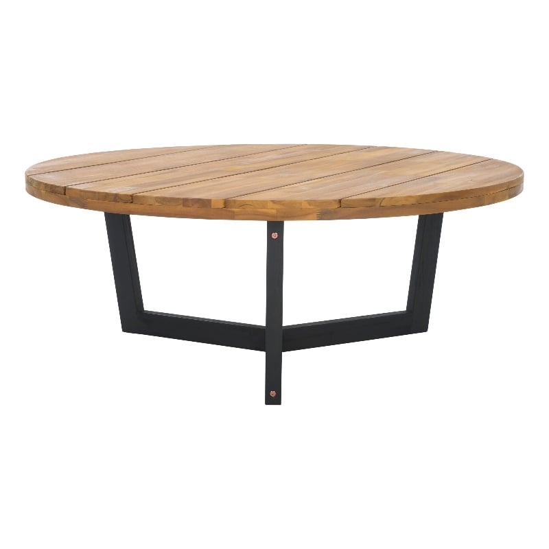 Safavieh Leo Round Wood Coffee Table 3 Legs in Natural / Black