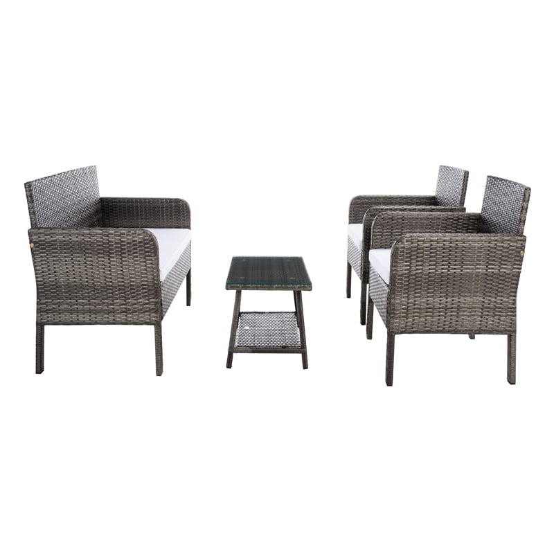 Safavieh Aboka 4Pc Wicker and Rattan Living Set in Gray / Brown / White