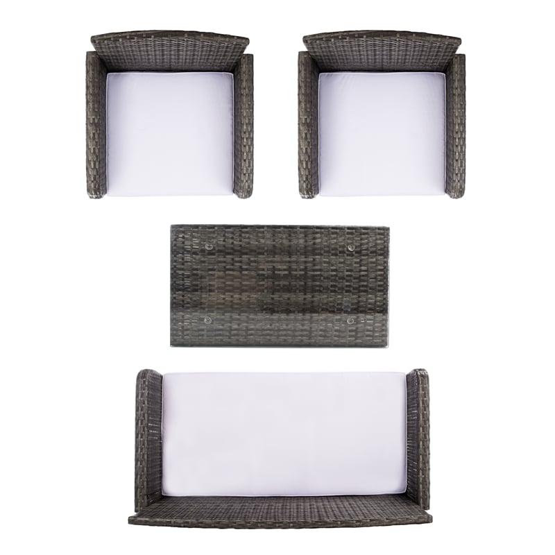 Safavieh Aboka 4Pc Wicker and Rattan Living Set in Gray / Brown / White