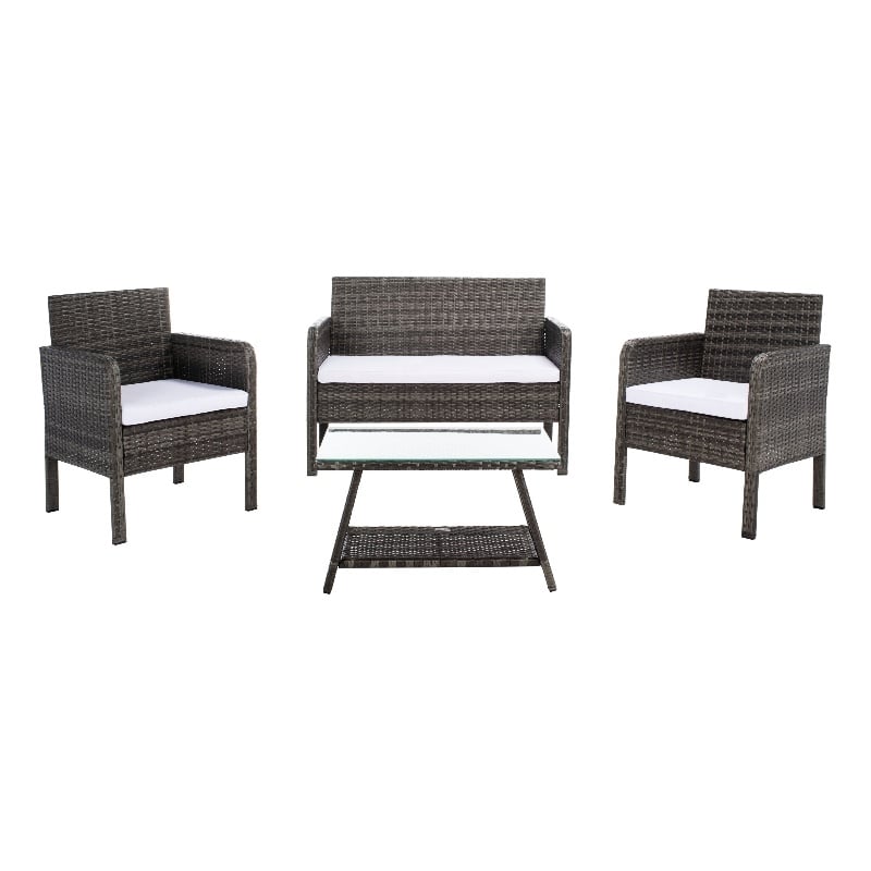 Safavieh Aboka 4Pc Wicker and Rattan Living Set in Gray / Brown / White